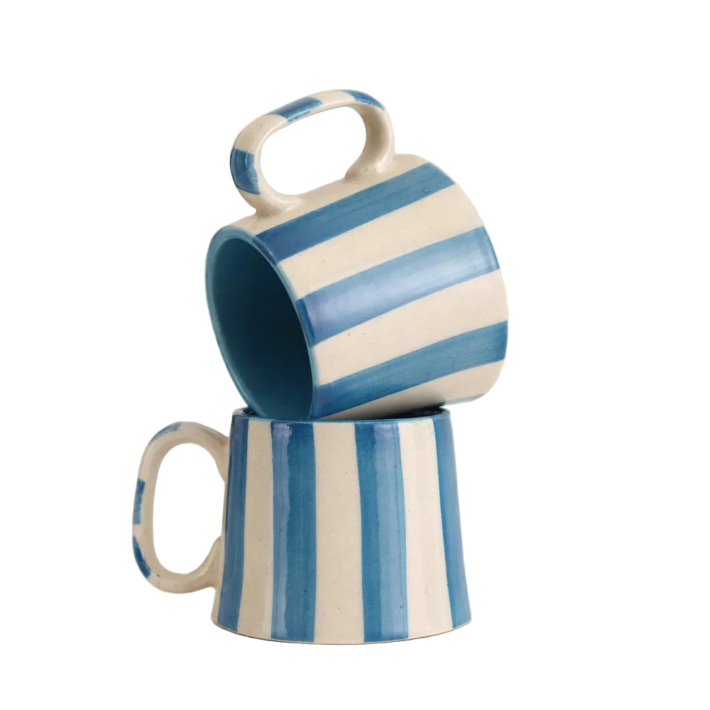 Ceramic Blue Stripe  Coffee cup- 220ml (SET OF 4)