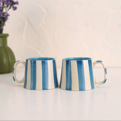 Ceramic Blue Stripe  Coffee cup- 220ml (SET OF 4)