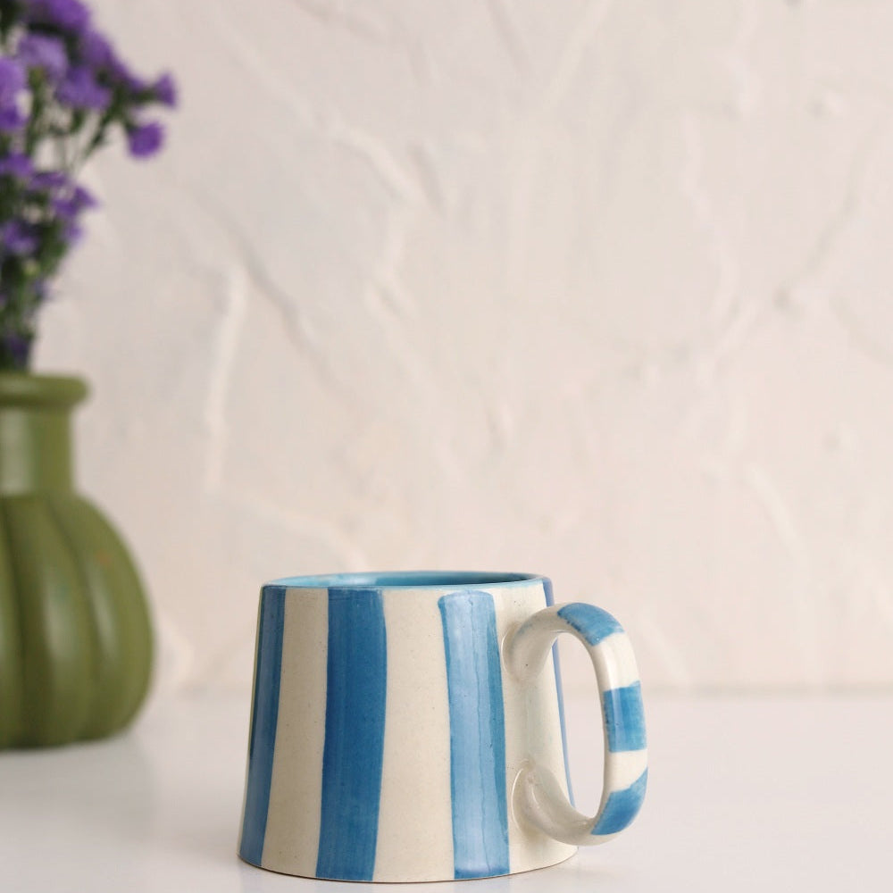 Ceramic Blue Stripe  Coffee cup- 220ml (SET OF 4)