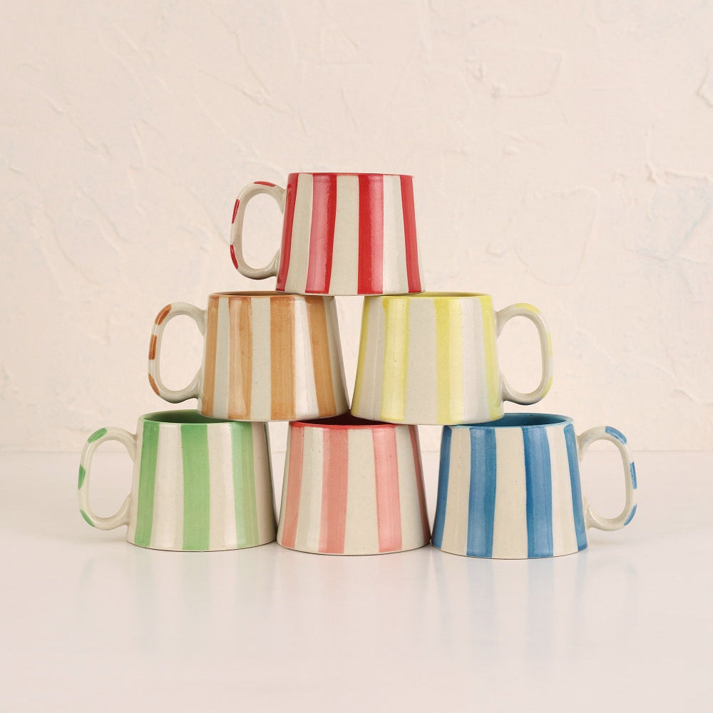 Ceramic Blue Stripe  Coffee cup- 220ml (SET OF 4)