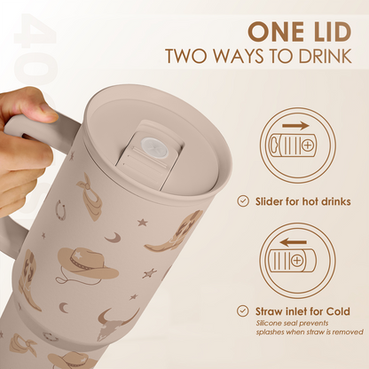 Cowgirl Tumbler 40oz for Women Girls - Stainless Steel Travel Coffee Mug Cup with Handle and Straw, Gift for Birthday Christmas