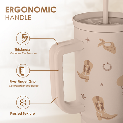 Cowgirl Tumbler 40oz for Women Girls - Stainless Steel Travel Coffee Mug Cup with Handle and Straw, Gift for Birthday Christmas